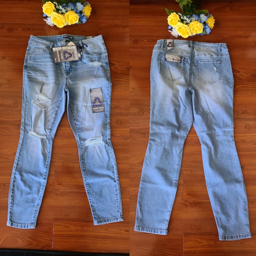 Indigo Fusion Distressed Jeans Size 14
